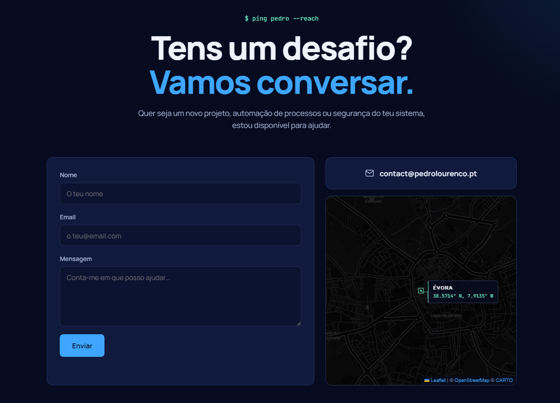 Formulário de contacto com mensagem de estado